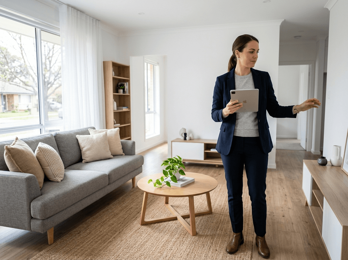 KBI Housing property manager carrying out a routine inspection of a furnished Cheshire rental living room